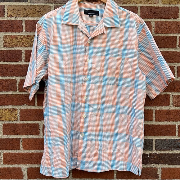 Greg Norman Mens Camp Shirt Short Sleeve Button Down Checked Size Medium - Picture 1 of 7